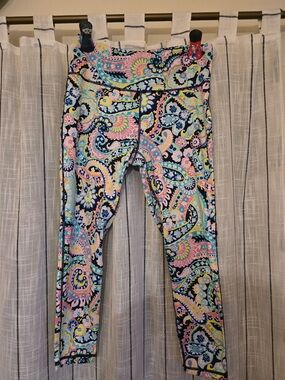 crown & ivy Navy Multicolor Paisley Leggings with Pastel Accents